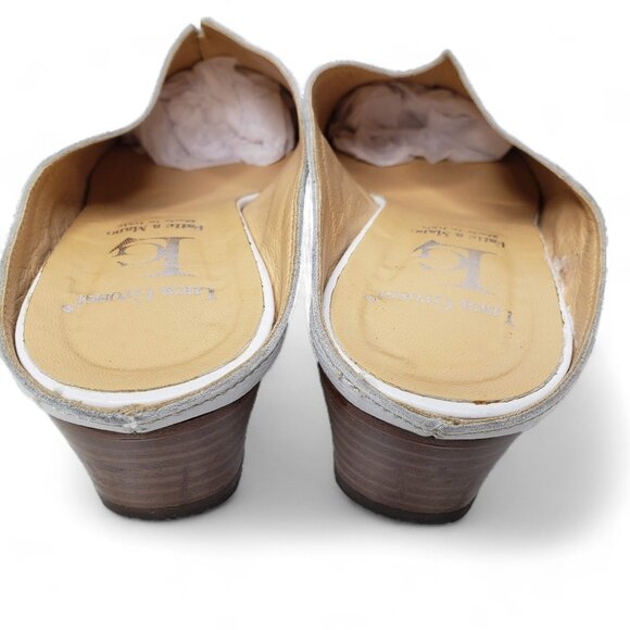 Luca Grossi White Pebble Leather Mules Women’s Italian Pointed Square Front 38 - Picture 4 of 10